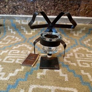 Jan Barboglio iron candle holder. Glass holder for candle.